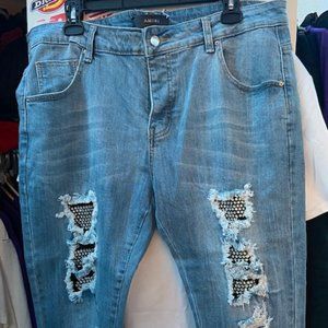 Amiri light blue crystal patch jeans